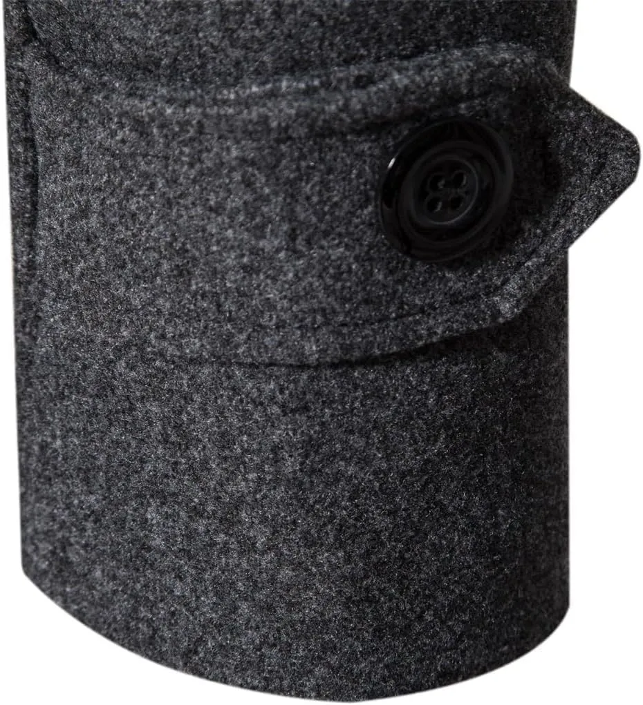 Men's Woolen Trench Coat 2025 Regular Fit Double Breasted Wool Blend Jacket Winter Pea Coat Business Overcoat