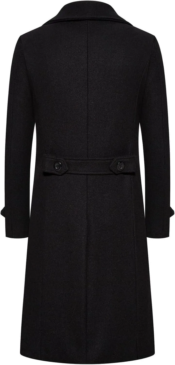 Men's Woolen Trench Coat 2025 Regular Fit Double Breasted Wool Blend Jacket Winter Pea Coat Business Overcoat
