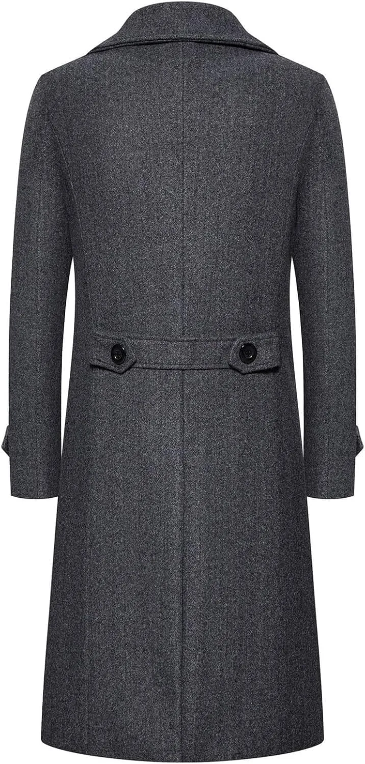 Men's Woolen Trench Coat 2025 Regular Fit Double Breasted Wool Blend Jacket Winter Pea Coat Business Overcoat
