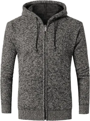 Men's Zip Up Hoodies Casual Full-Zip Fleece Jacket Sherpa Fleece Lined Knit Cardigan Sweater Jackets Soft Warm Coat