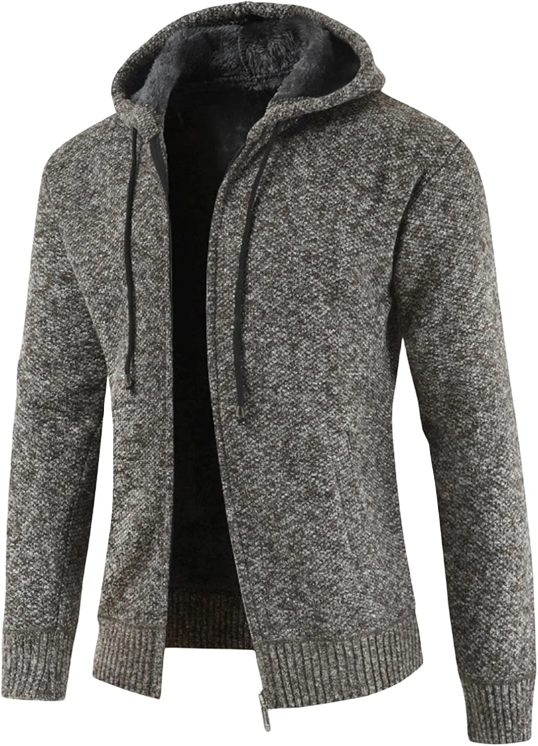 Men's Zip Up Hoodies Casual Full-Zip Fleece Jacket Sherpa Fleece Lined Knit Cardigan Sweater Jackets Soft Warm Coat