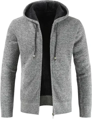 Men's Zip Up Hoodies Casual Full-Zip Fleece Jacket Sherpa Fleece Lined Knit Cardigan Sweater Jackets Soft Warm Coat