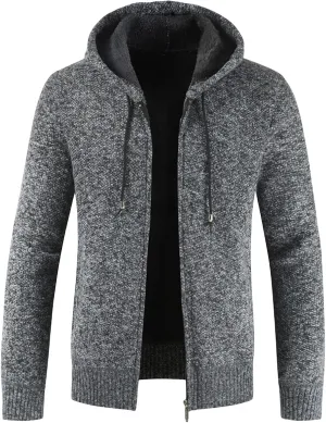 Men's Zip Up Hoodies Casual Full-Zip Fleece Jacket Sherpa Fleece Lined Knit Cardigan Sweater Jackets Soft Warm Coat