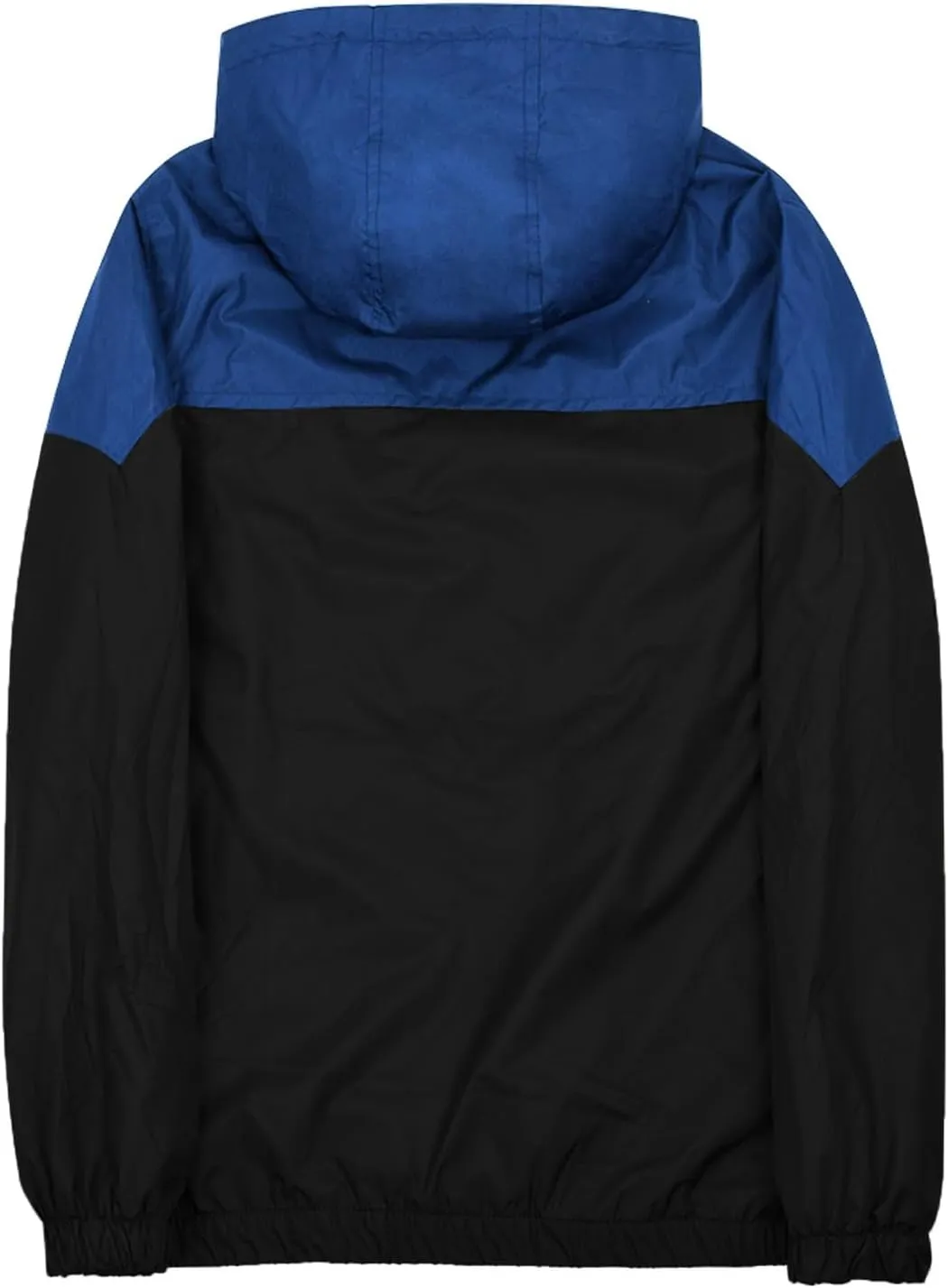 Mens Zip Up Jackets Hooded Waterproof Retro Windbreakers Loose Coats Fashion Lapel Color Block Clothes with Pocket