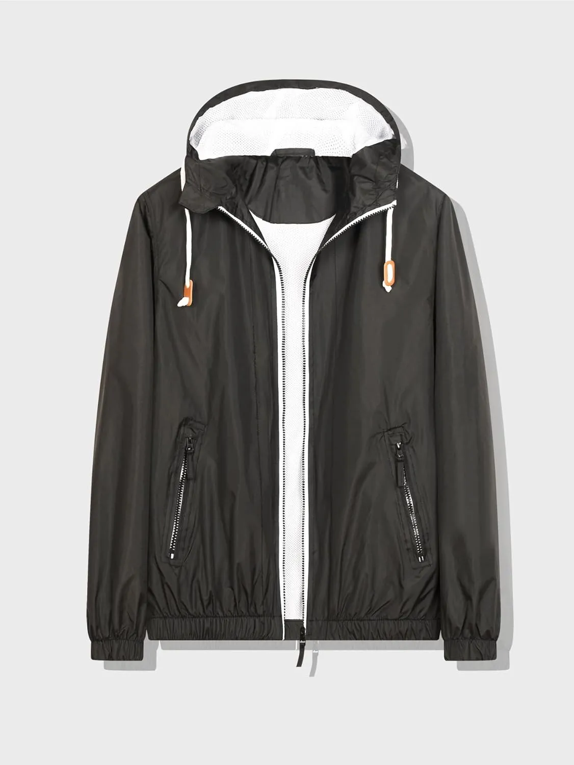 Mens Zip Up Jackets Hooded Waterproof Retro Windbreakers Loose Coats Fashion Lapel Color Block Clothes with Pocket