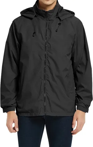 Mens Zip Up Jackets Hooded Waterproof Windbreakers Loose Coats Fashion Lapel Plain Clothes with Pocket 2024 New