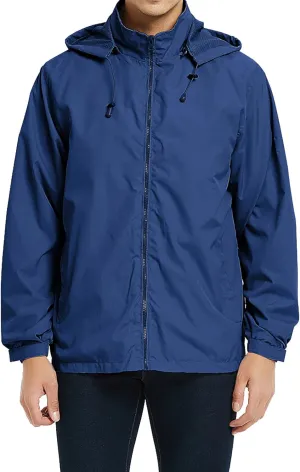 Mens Zip Up Jackets Hooded Waterproof Windbreakers Loose Coats Fashion Lapel Plain Clothes with Pocket 2024 New