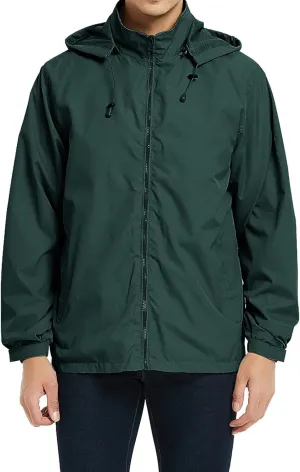 Mens Zip Up Jackets Hooded Waterproof Windbreakers Loose Coats Fashion Lapel Plain Clothes with Pocket 2024 New