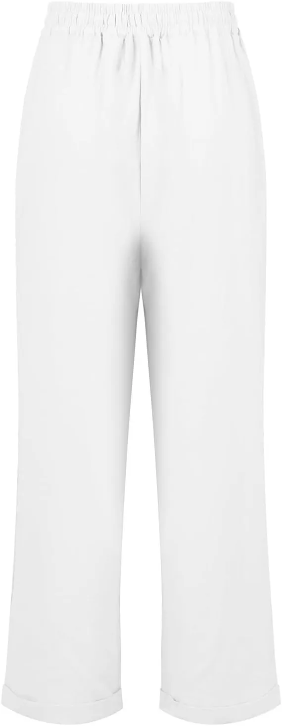 midelxp Plus Size Linen Pants for Women Summer Casual Boho Drawstring High Waisted Pants Loose Fit Vacation Lounge Pants