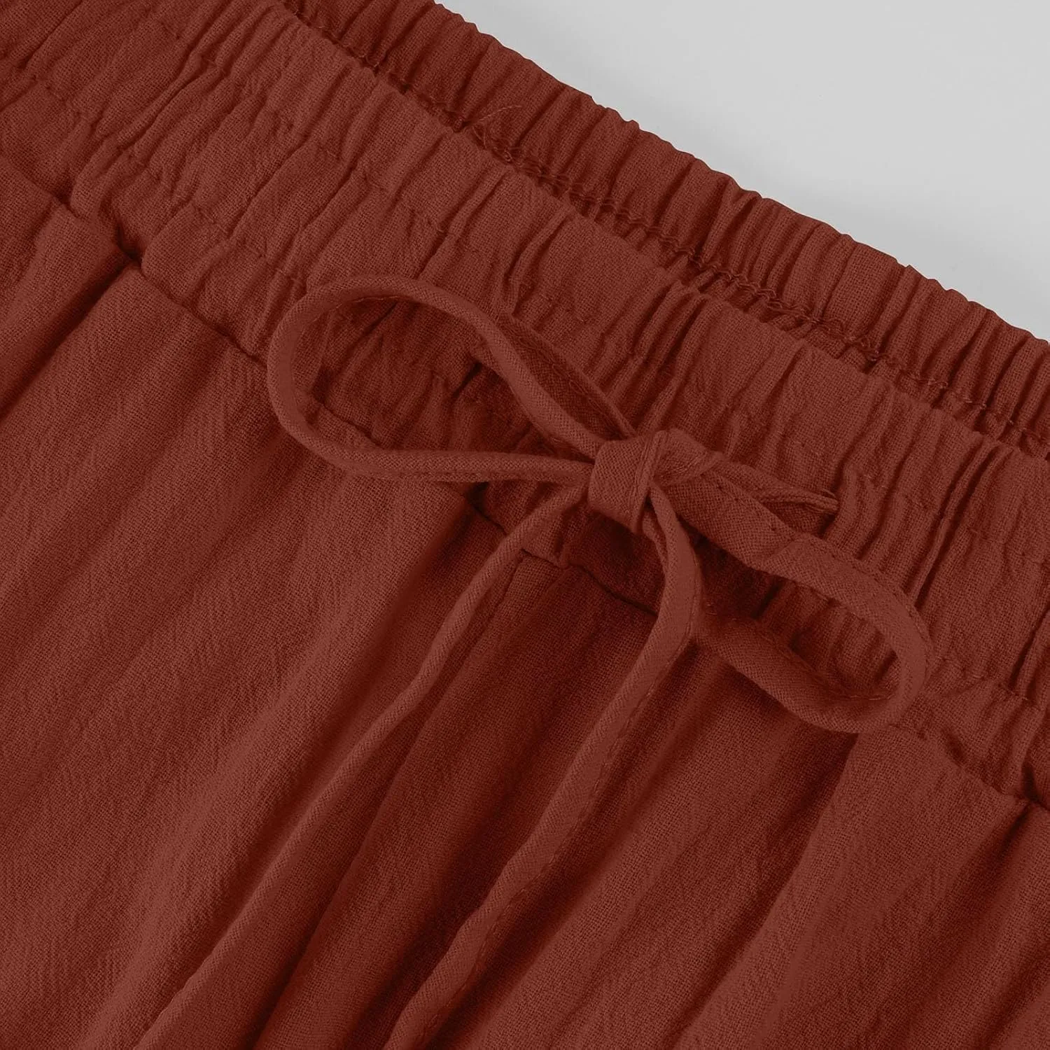 midelxp Plus Size Linen Pants for Women Summer Casual Boho Drawstring High Waisted Pants Loose Fit Vacation Lounge Pants
