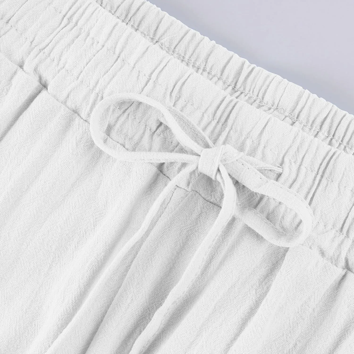 midelxp Plus Size Linen Pants for Women Summer Casual Boho Drawstring High Waisted Pants Loose Fit Vacation Lounge Pants