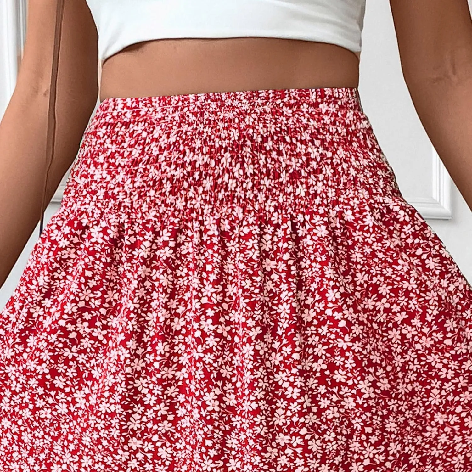 Midi Skirt,Flowy Long Skirts for Women 2025 Elastic High Waisted Pleated Womens Boho Maxi Skirt with Pockets Summer