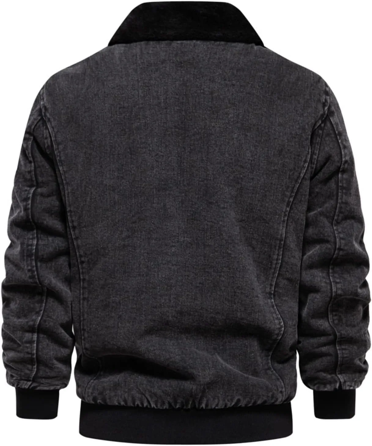 NATHGAM Mens Winter Denim Jacket Fuzzy Fleece Lined Zip Vintage Jean Trucker Coats Slim Sherpa Lapel Thicken Bomber Outerwear