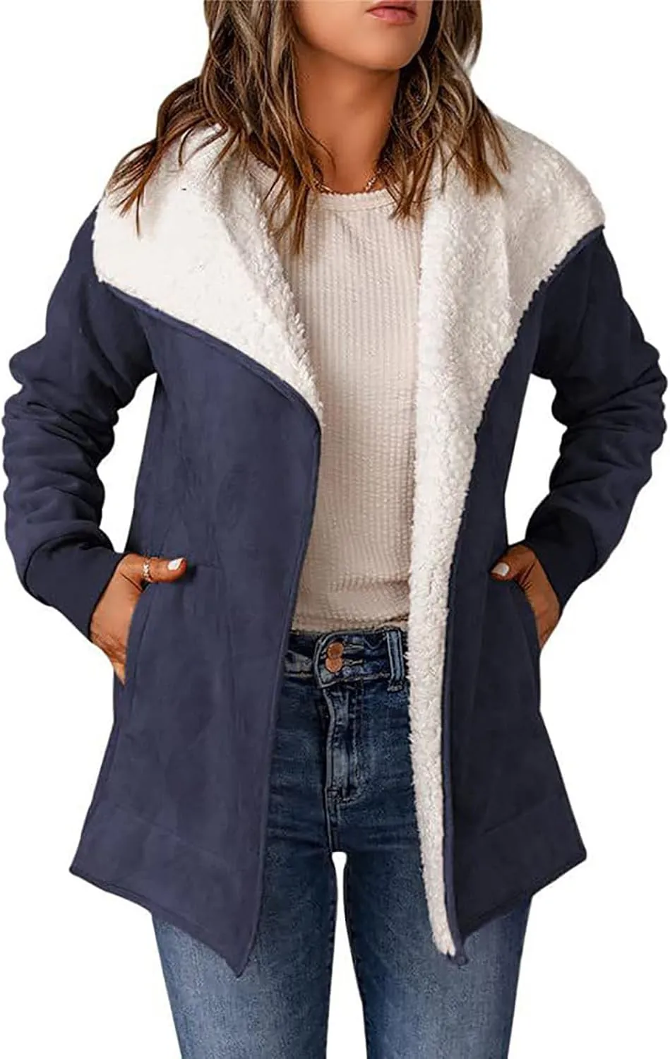 NATHGAM women Sherpa Lined Coat Outwear Winter Thick Warm bomber Jacket fashion lapel Faux Suede Leather Biker Motor Overcoat