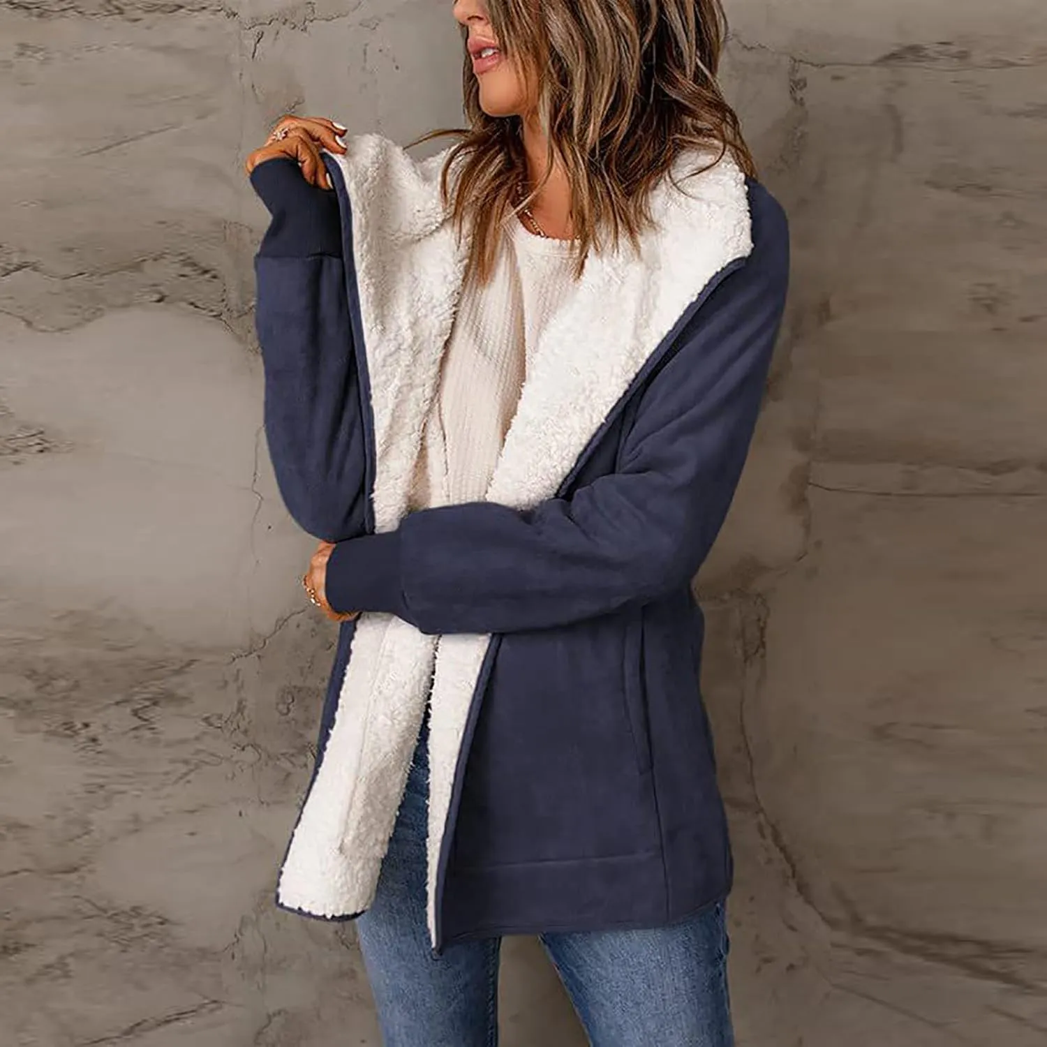 NATHGAM women Sherpa Lined Coat Outwear Winter Thick Warm bomber Jacket fashion lapel Faux Suede Leather Biker Motor Overcoat