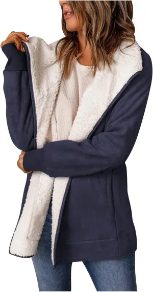 NATHGAM women Sherpa Lined Coat Outwear Winter Thick Warm bomber Jacket fashion lapel Faux Suede Leather Biker Motor Overcoat