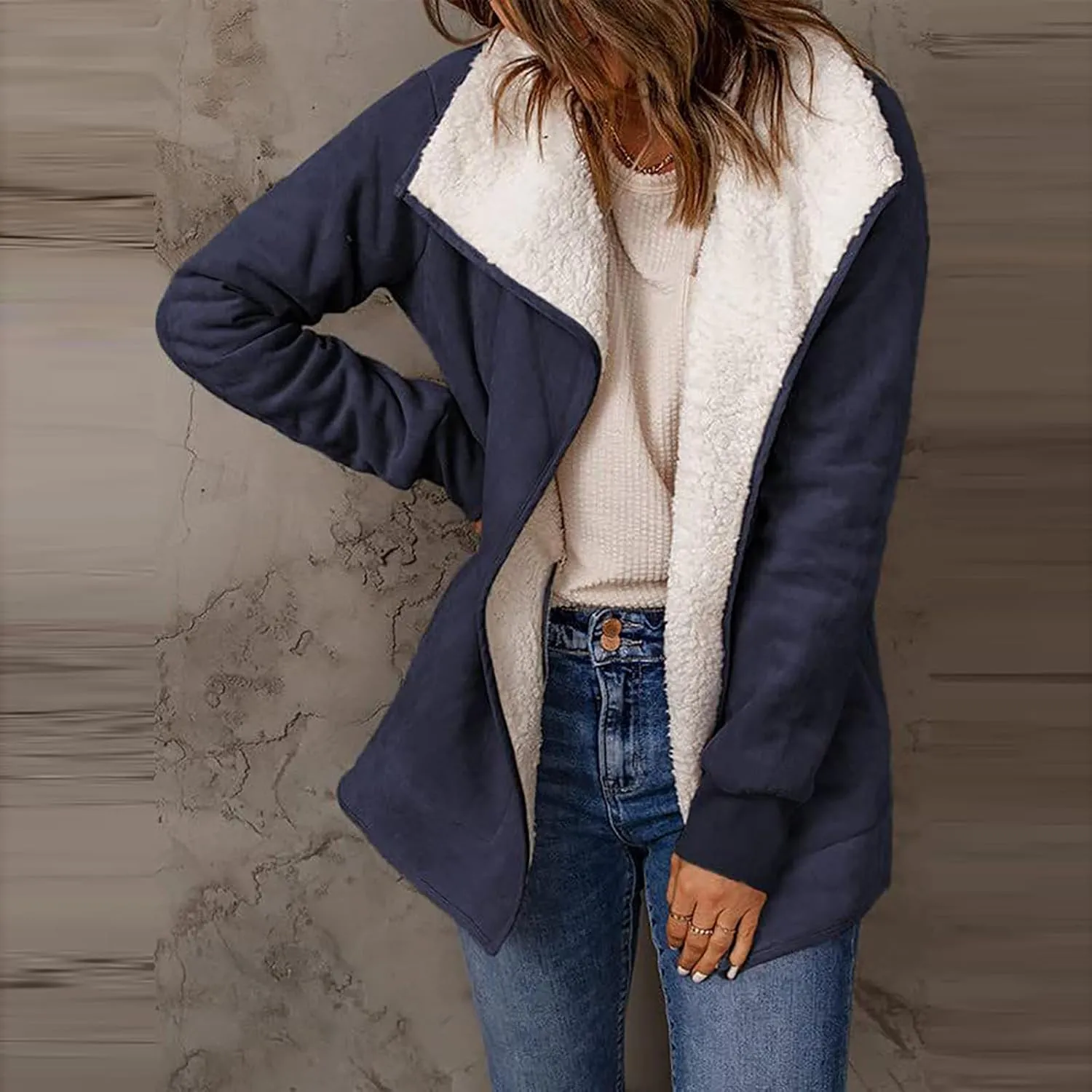 NATHGAM women Sherpa Lined Coat Outwear Winter Thick Warm bomber Jacket fashion lapel Faux Suede Leather Biker Motor Overcoat