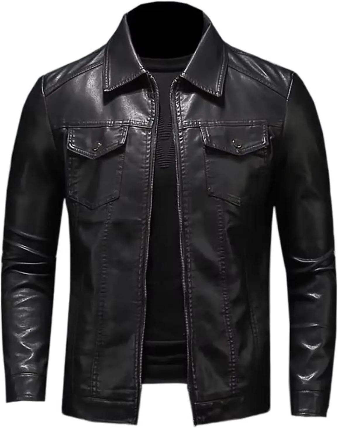 Neck Slim-fit Leather Jacket, Men's Motorcycle Leather Jacket, Autumn and Winter