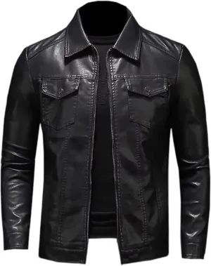 Neck Slim-fit Leather Jacket, Men's Motorcycle Leather Jacket, Autumn and Winter