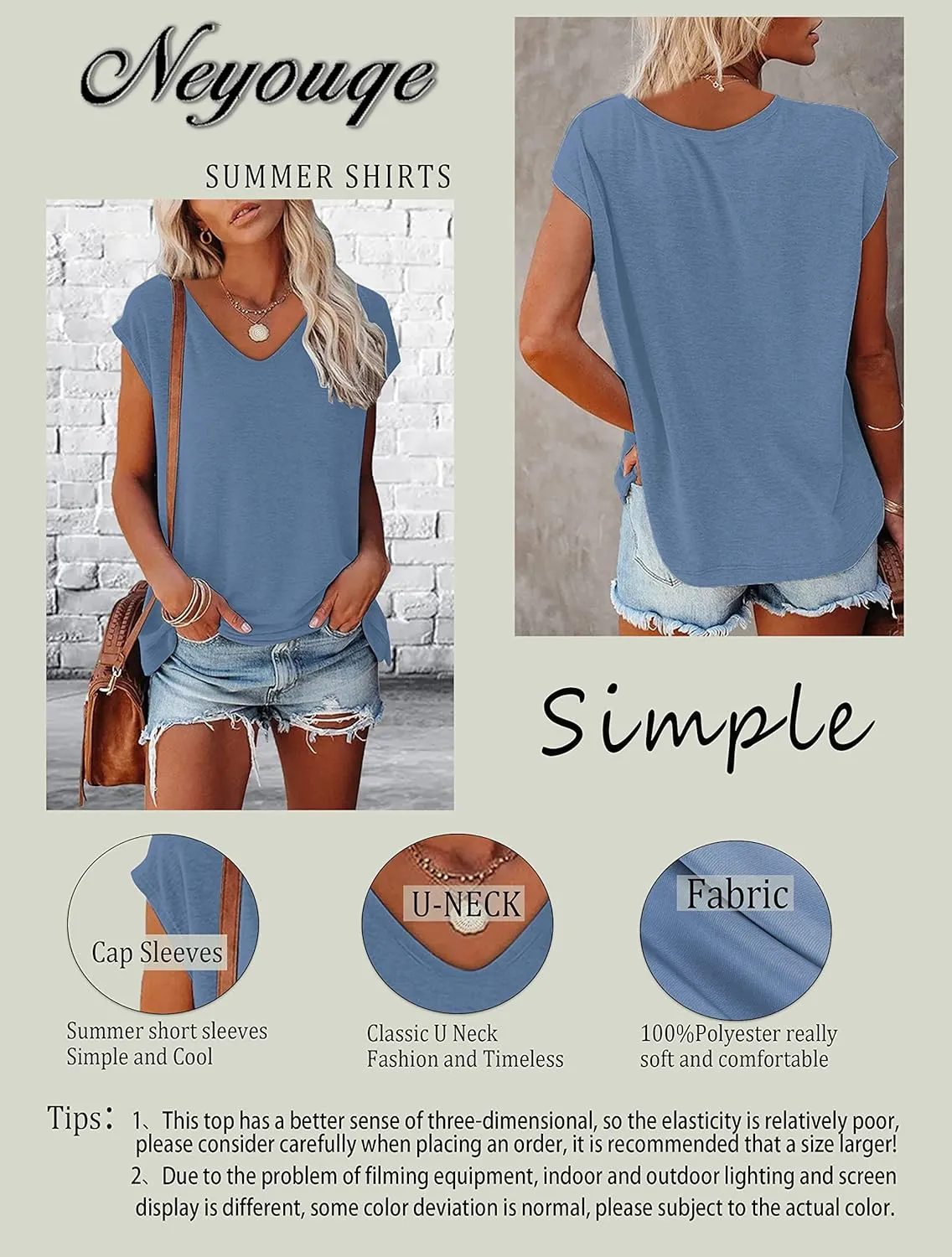 NEYOUQE Womens Summer Short/Long Sleeve T Shirts Athletic Workout Running Golf Tees Fashion Trendy Plain Casual Tops