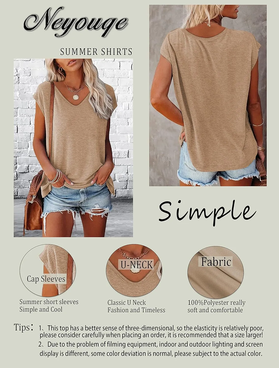 NEYOUQE Womens Summer Short/Long Sleeve T Shirts Athletic Workout Running Golf Tees Fashion Trendy Plain Casual Tops
