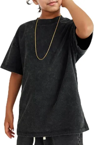 Oversized Boys Tshirts Kids Cotton Blank T Shirts Unisex Basic Tees Acid Wash Tshirt Solid Youth Short Sleeve Tops