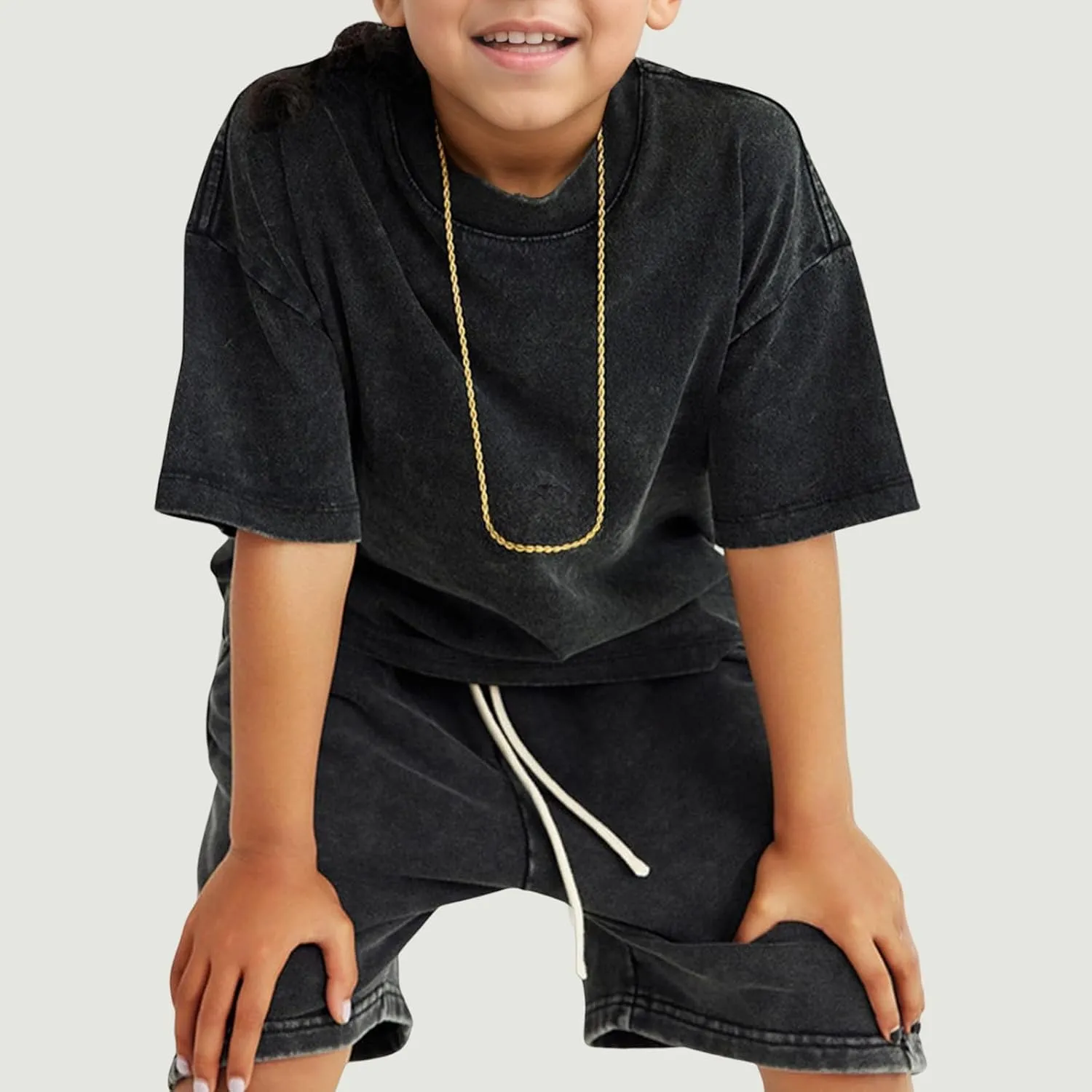 Oversized Boys Tshirts Kids Cotton Blank T Shirts Unisex Basic Tees Acid Wash Tshirt Solid Youth Short Sleeve Tops