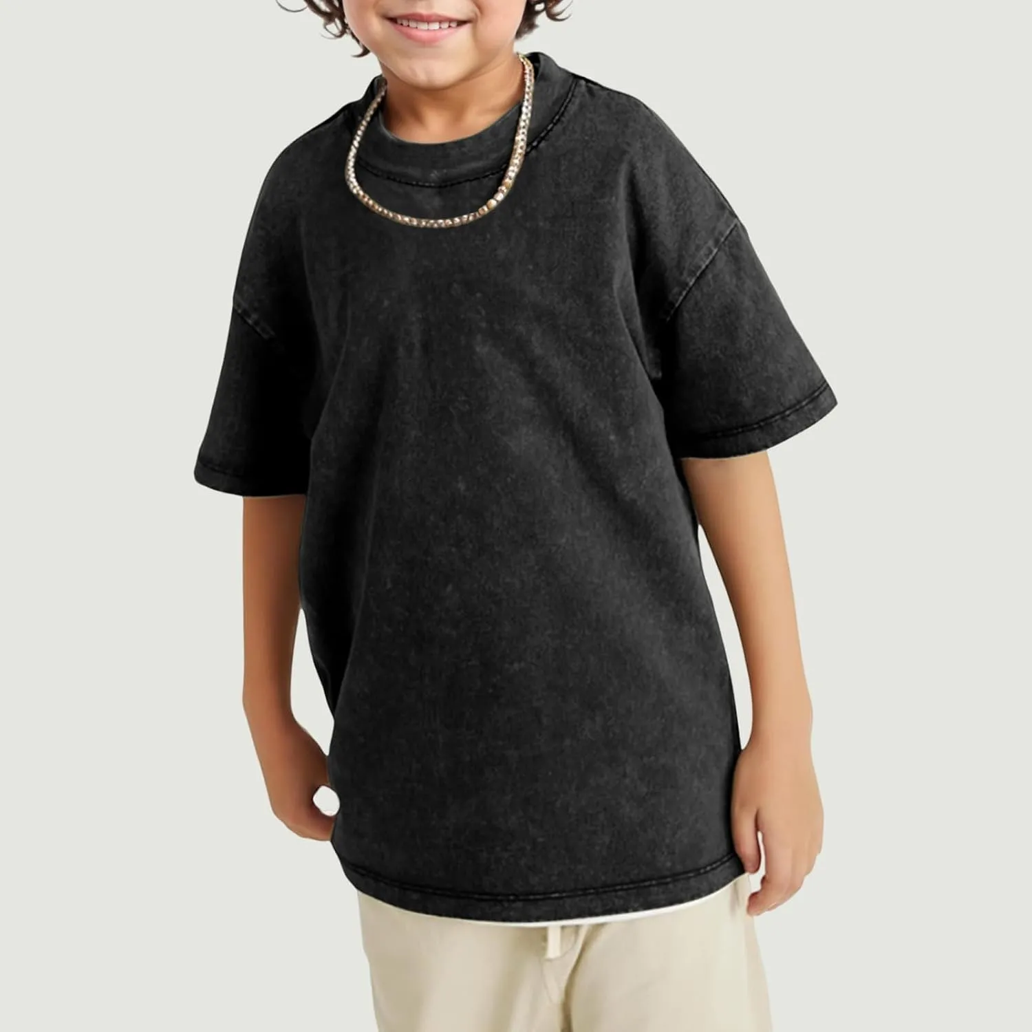 Oversized Boys Tshirts Kids Cotton Blank T Shirts Unisex Basic Tees Acid Wash Tshirt Solid Youth Short Sleeve Tops