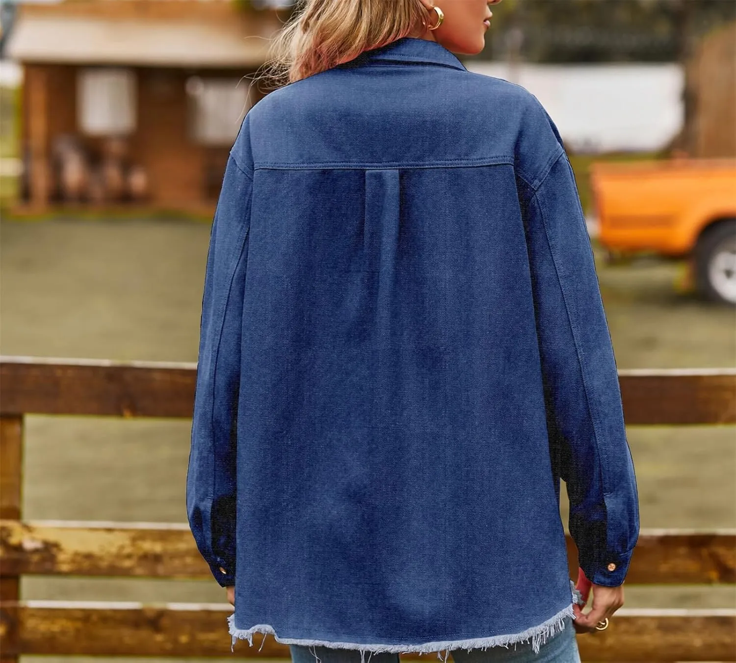Oversized Jean Jacket for Women Long Denim Jacket Trendy Casual Long Sleeve Denim Buttom Down Shirt Shacket Pockets