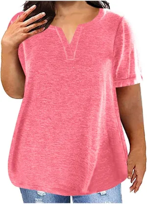 Oversized Tshirts for Women Cutout V Neck Summer Tops Casual Short Sleeved Dressy Blouse Loose Solid Flowy Shirts