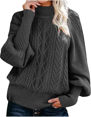 Oversized Winter Sweater for Women Turtleneck Chunky Sweater Cozy Cable Knit Vintage Sweater Pullover Jumper Soft Top