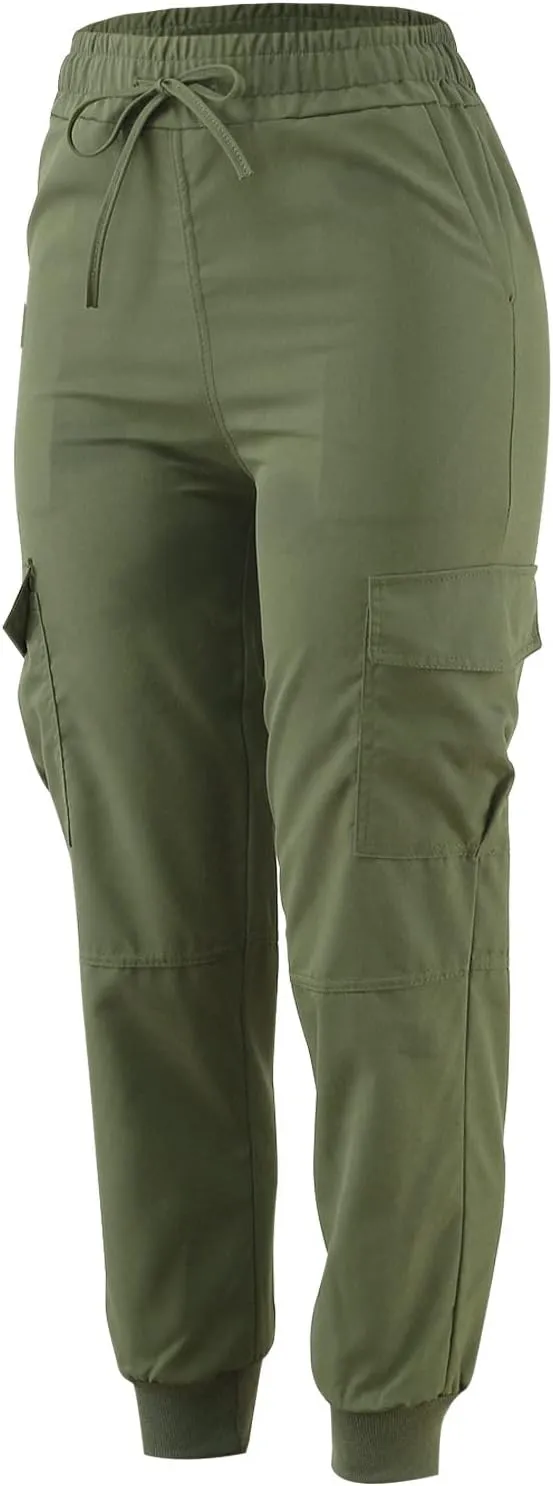 Petite Length Cargo Joggers Pants for Women Drawstring Elastic Waist Cropped Pants with Flap Pockets Athletic Fit Hiking Pant