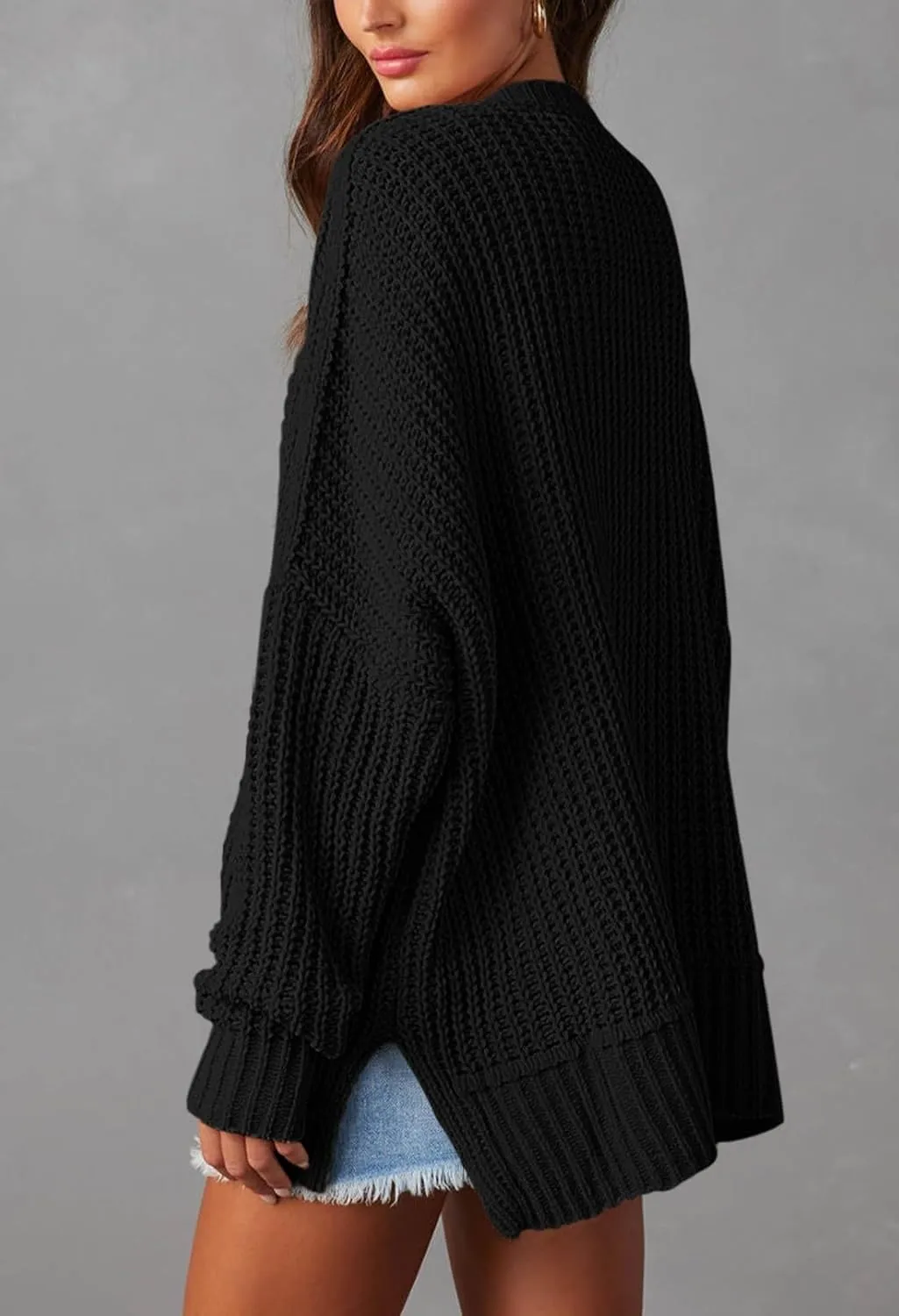 Pink Queen Women's 2024 Fall Winter Long Sleeve Cardigan Casual Open Front Oversized Knit Sweater Outerwear with Pockets