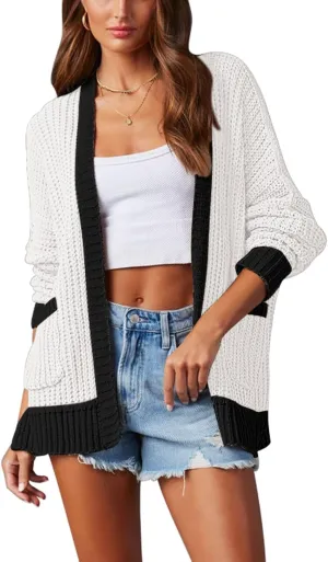Pink Queen Women's 2024 Fall Winter Long Sleeve Cardigan Casual Open Front Oversized Knit Sweater Outerwear with Pockets