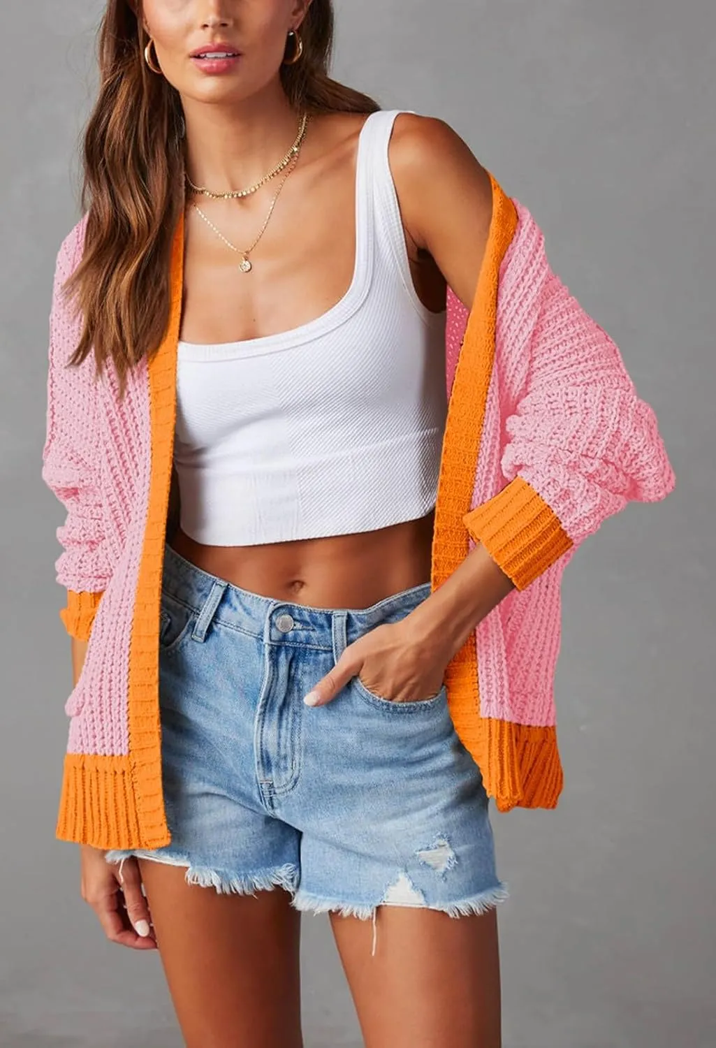 Pink Queen Women's 2024 Fall Winter Long Sleeve Cardigan Casual Open Front Oversized Knit Sweater Outerwear with Pockets