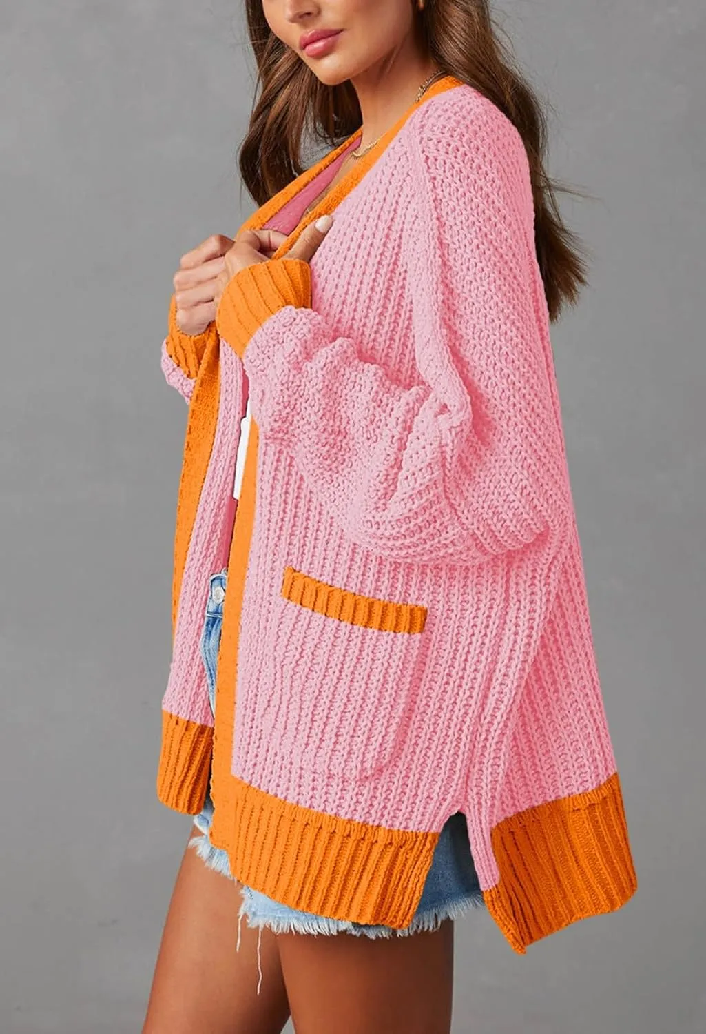 Pink Queen Women's 2024 Fall Winter Long Sleeve Cardigan Casual Open Front Oversized Knit Sweater Outerwear with Pockets