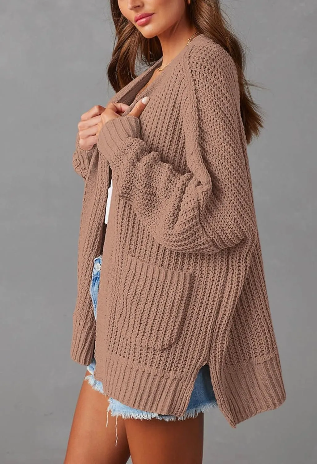 Pink Queen Women's 2024 Fall Winter Long Sleeve Cardigan Casual Open Front Oversized Knit Sweater Outerwear with Pockets
