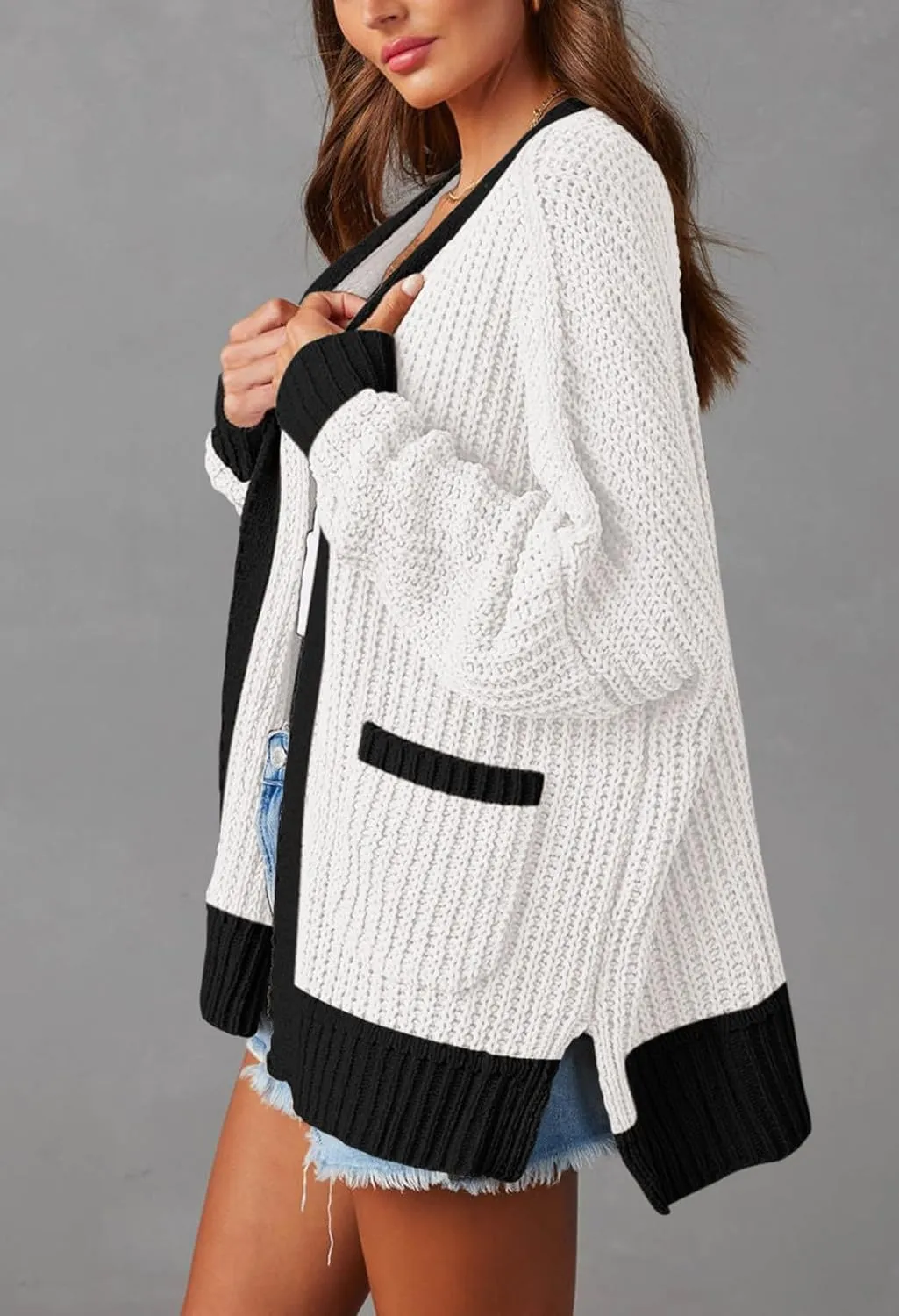 Pink Queen Women's 2024 Fall Winter Long Sleeve Cardigan Casual Open Front Oversized Knit Sweater Outerwear with Pockets