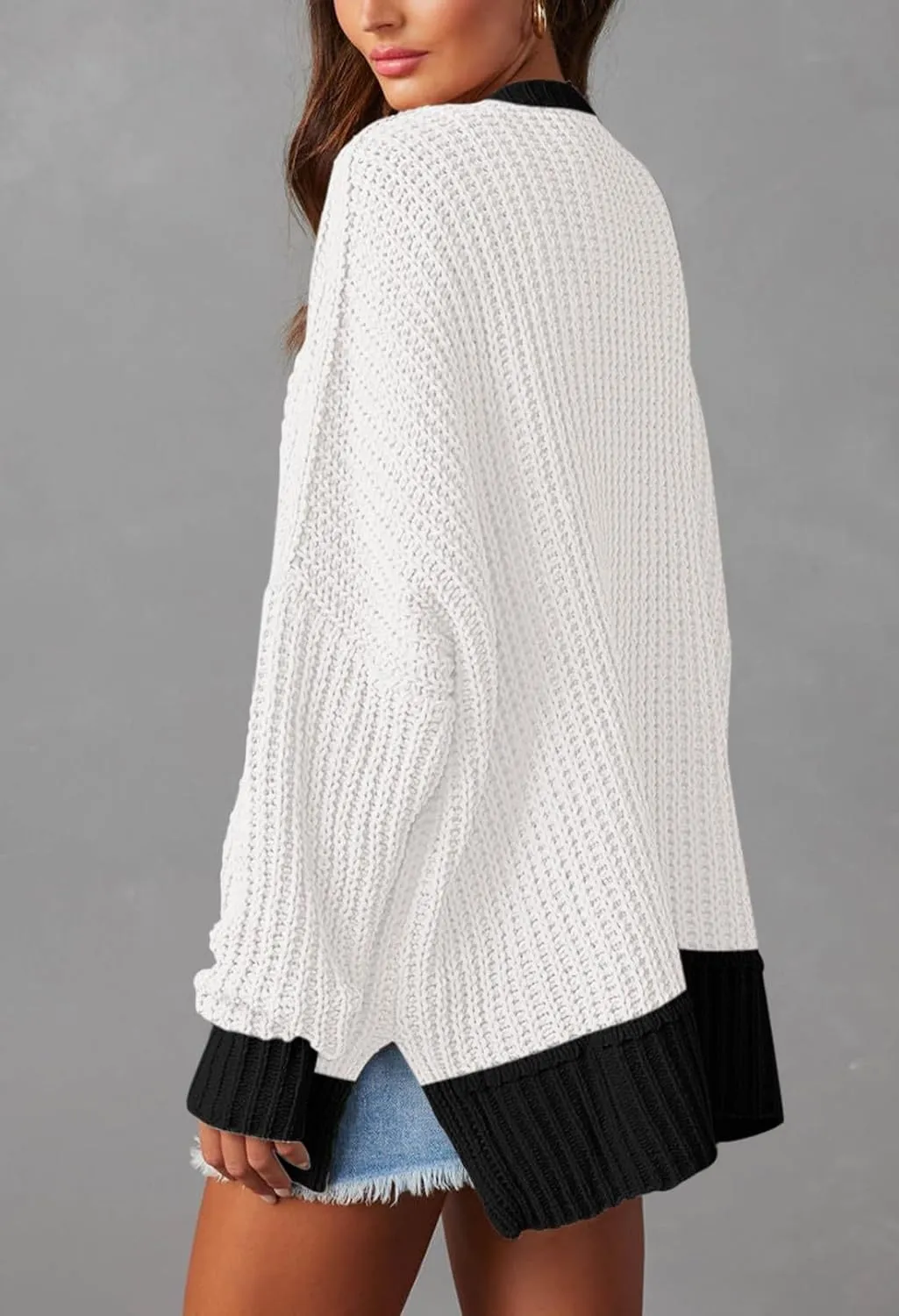 Pink Queen Women's 2024 Fall Winter Long Sleeve Cardigan Casual Open Front Oversized Knit Sweater Outerwear with Pockets