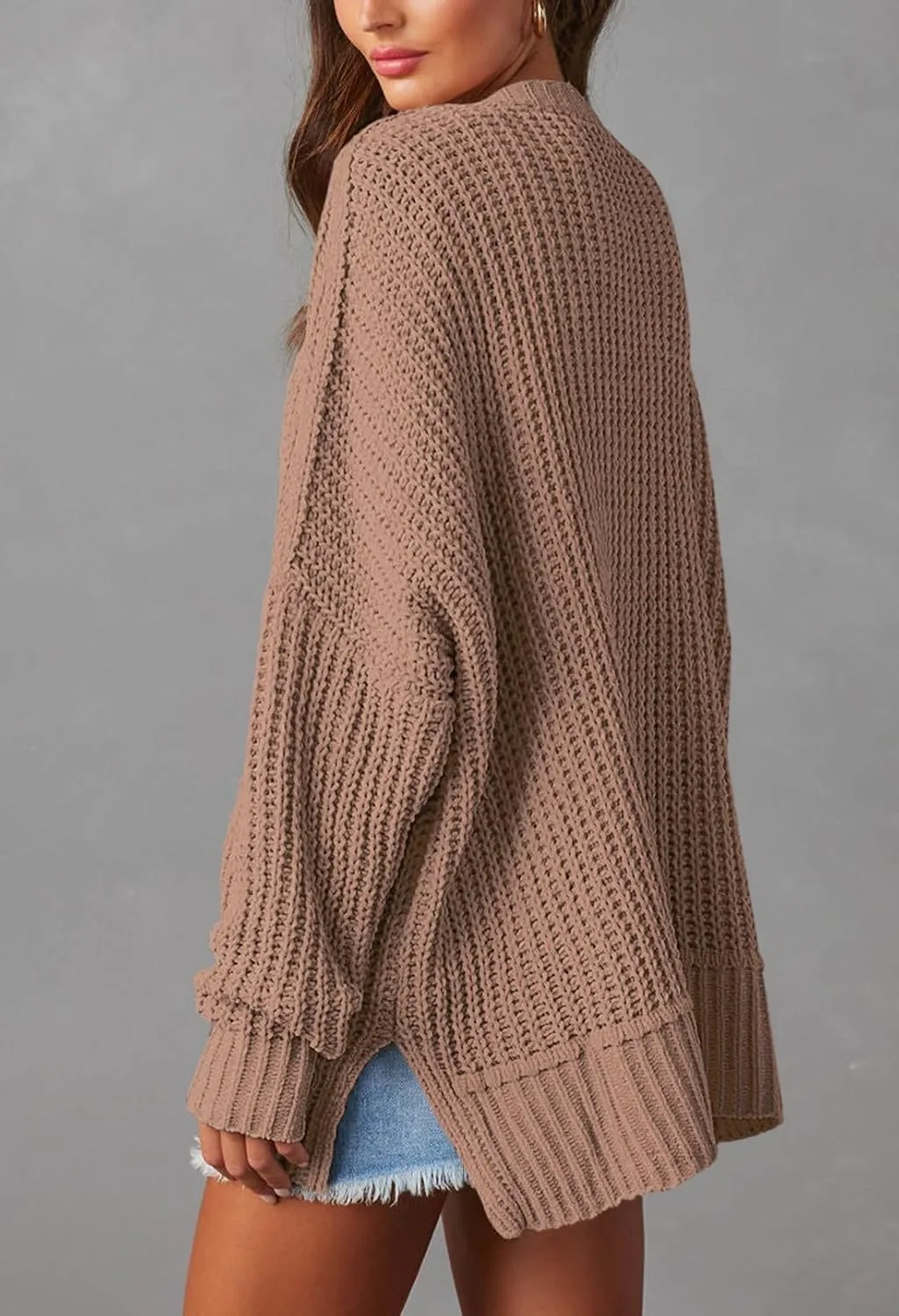 Pink Queen Women's 2024 Fall Winter Long Sleeve Cardigan Casual Open Front Oversized Knit Sweater Outerwear with Pockets