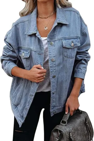 Plus Size Jean Jacket Oversized Denim Jacket for Women Button Down Denim Jackets Western Trendy Shacket Coat Pockets