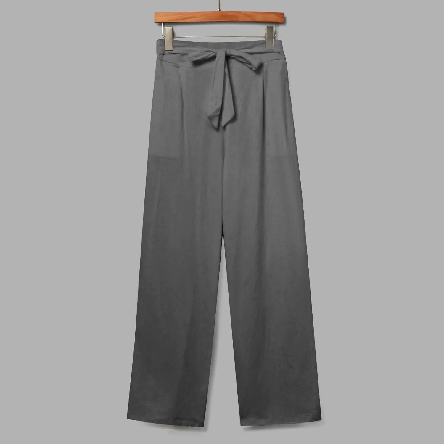 Plus Size Linen Pants for Women Straight Leg Drawstring Elastic Waist Pants Summer Beach Trousers with Side Pockets