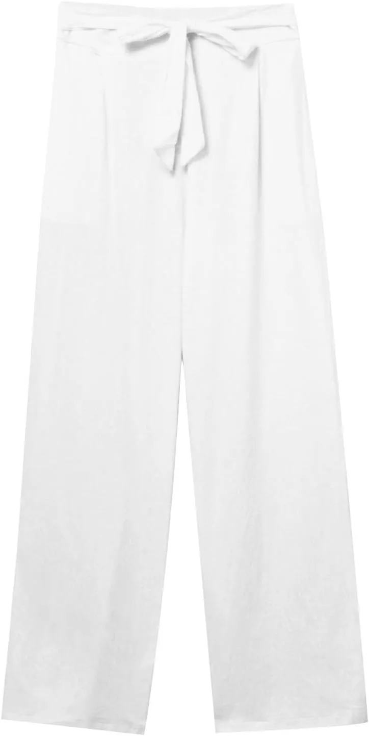 Plus Size Linen Pants for Women Straight Leg Drawstring Elastic Waist Pants Summer Beach Trousers with Side Pockets