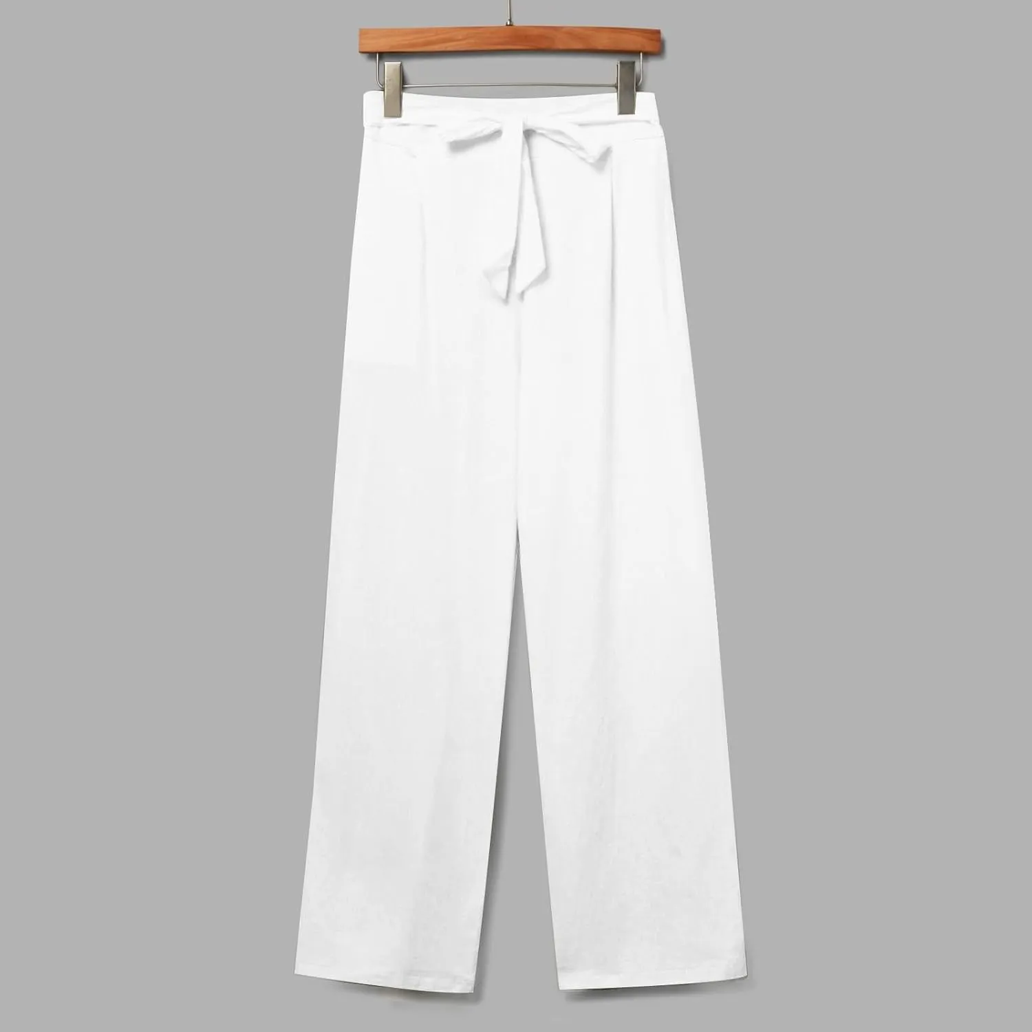Plus Size Linen Pants for Women Straight Leg Drawstring Elastic Waist Pants Summer Beach Trousers with Side Pockets