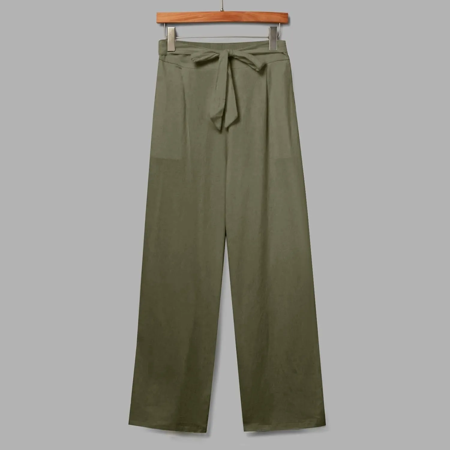 Plus Size Linen Pants for Women Straight Leg Drawstring Elastic Waist Pants Summer Beach Trousers with Side Pockets