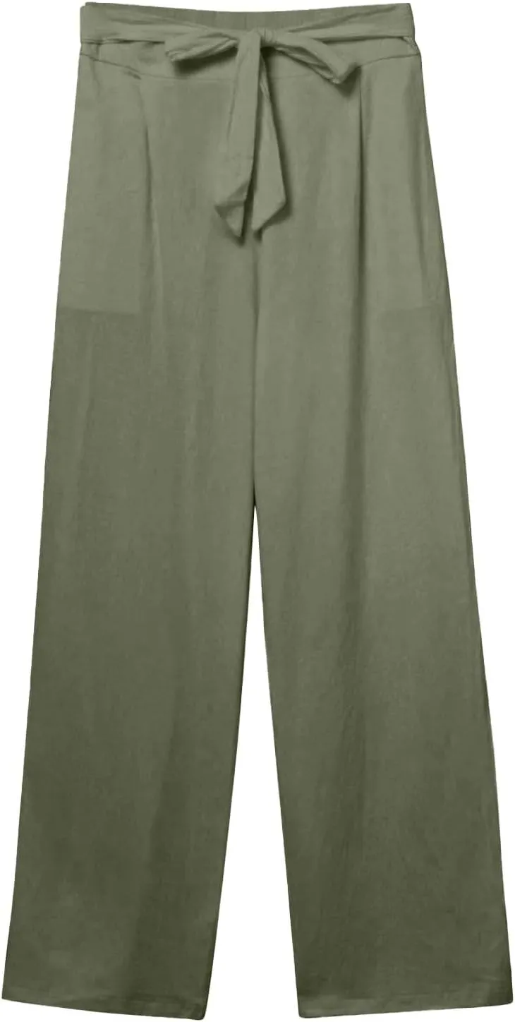 Plus Size Linen Pants for Women Straight Leg Lightweight Summer Pants Casual Loose High Waisted Lounge Pants w/Pockets