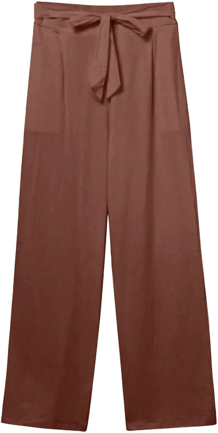 Plus Size Linen Pants for Women Straight Leg Lightweight Summer Pants Casual Loose High Waisted Lounge Pants w/Pockets