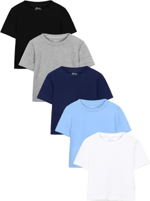 Poroka 5 Pack Toddler Boys Short Sleeve Cotton T-Shirt Crew Neck T-Shirt for Baby Toddler, 4 Sizes