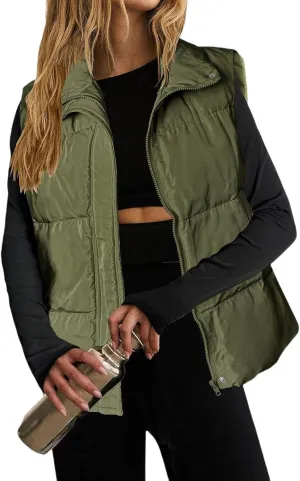 Puff Vest for Women Collared Sleeveless Sweaters Casual Zip Up Puffer Jackets Lightweight Down Vest Padded Outerwear