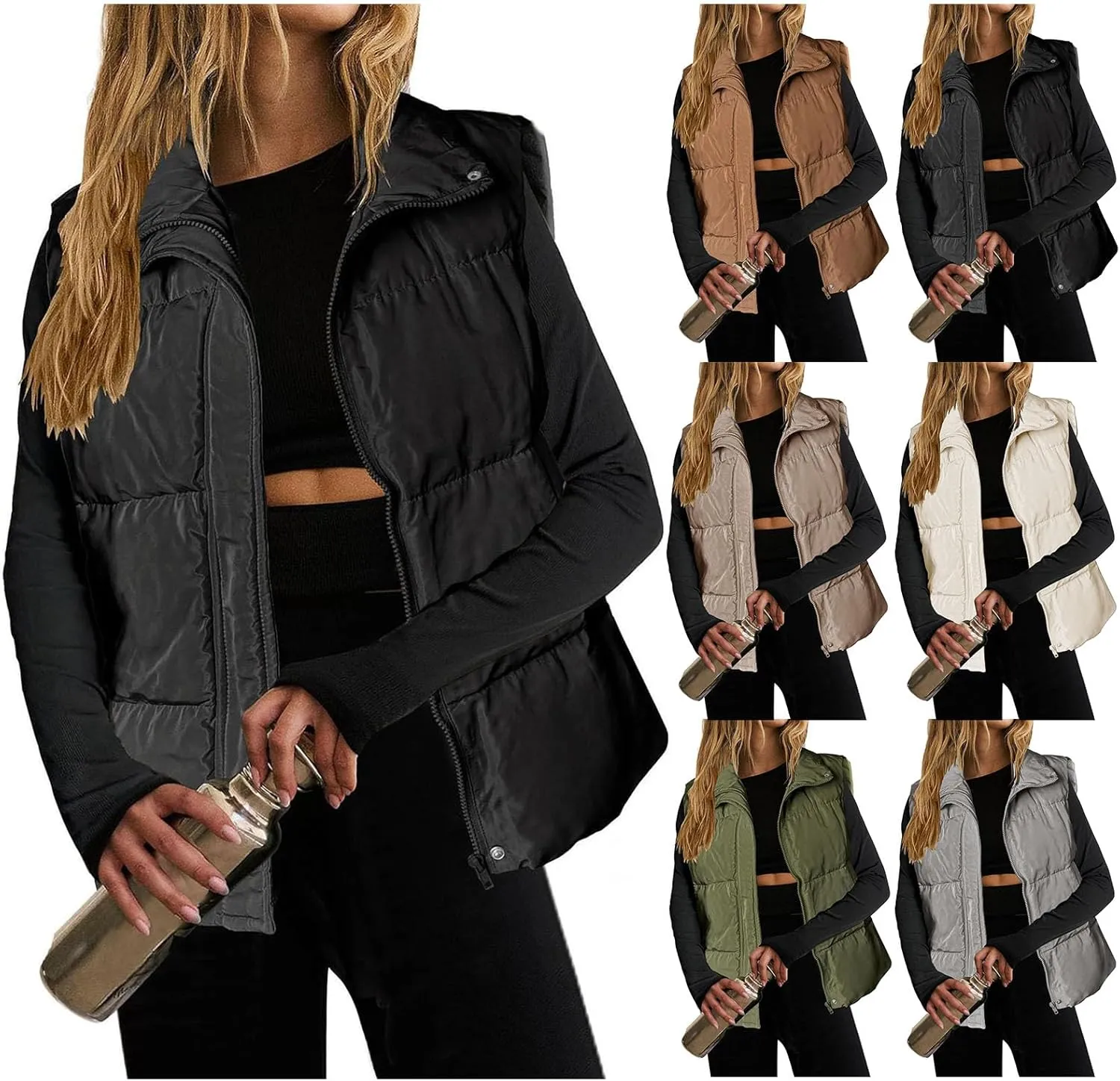 Puff Vest for Women Collared Sleeveless Sweaters Casual Zip Up Puffer Jackets Lightweight Down Vest Padded Outerwear